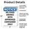 Signmission No Food Drinks With Approved Container, 7 in W x Rectangle, Plastic OS-2PACK-NS-P-710-V-14564 - alternate 5